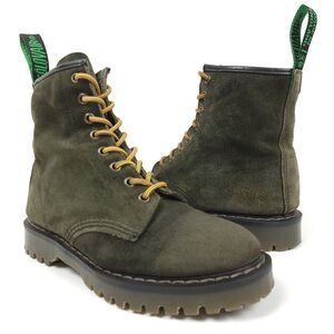 Solovair Army Green MIE Suede Leather Lug Sole Derby 8-Eye Combat Boots Women 7